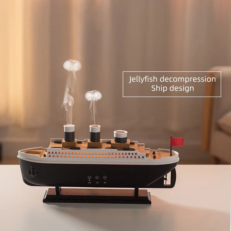 Titanic Ship Air Humidifier – 250ml Aroma Diffuser with Remote Control, Essential Oil & Smoke Ring Jellyfish Effect