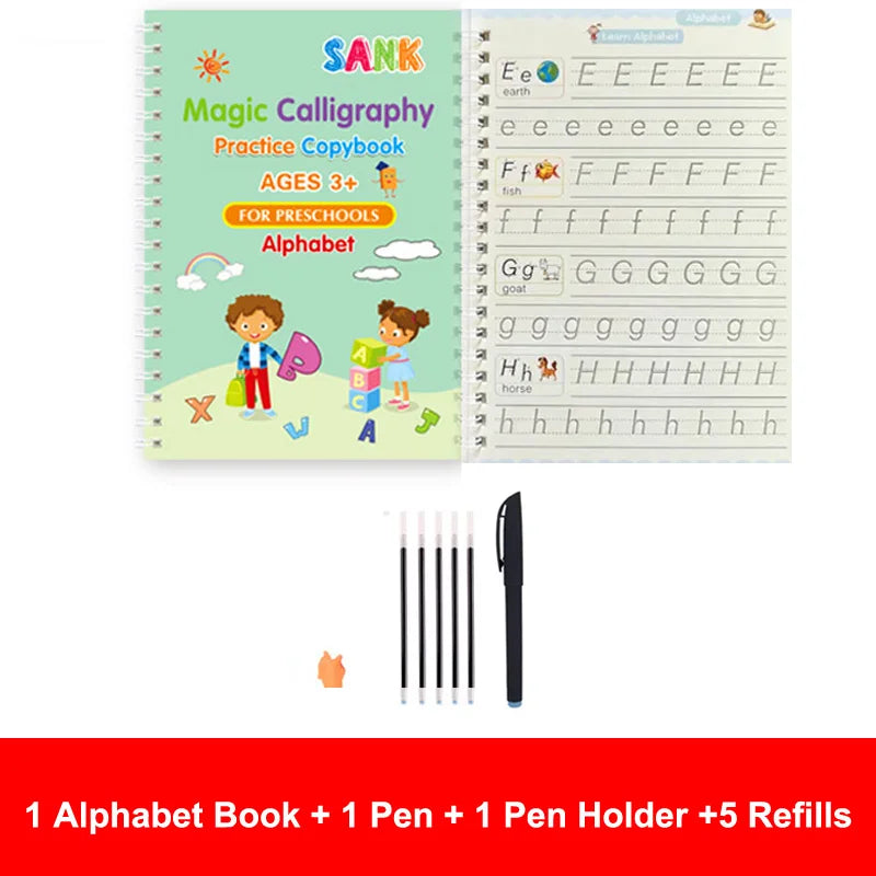 MagicWrite™ Reusable Calligraphy Practice Book – Kids’ English Version