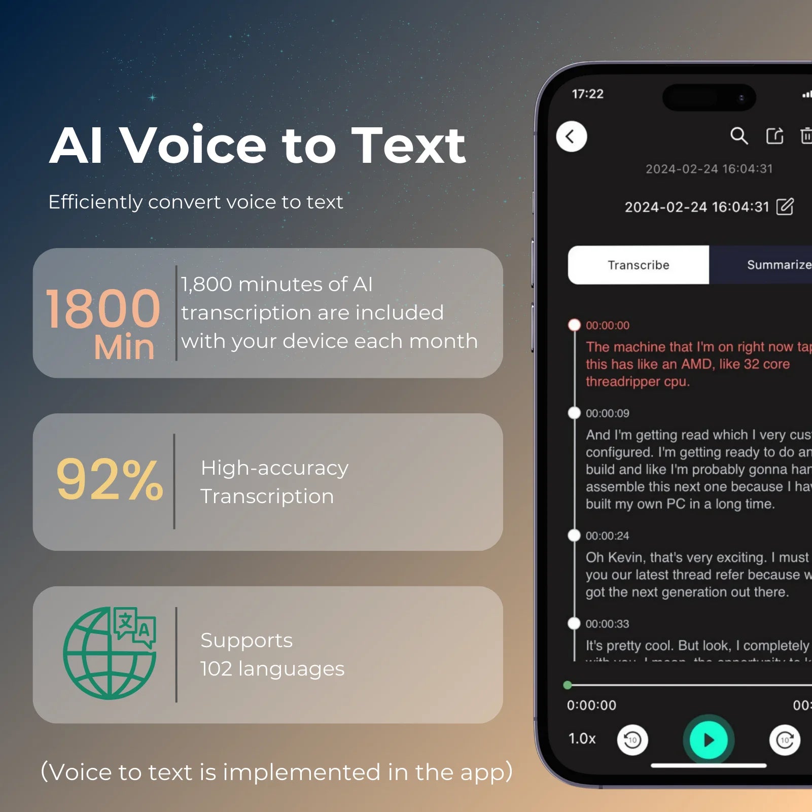 AIVOX Pro™ 64GB – AI Voice Recorder with Transcription, Translation & Mind Mapping [AI Edition]