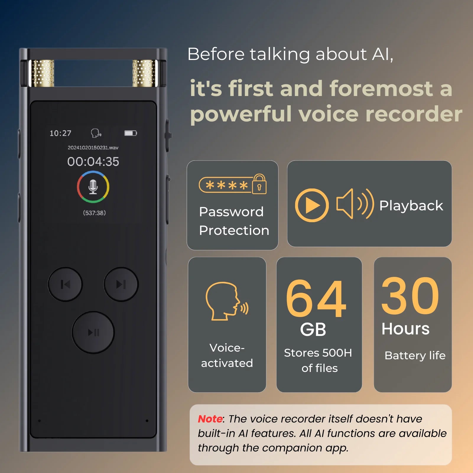 AIVOX Pro™ 64GB – AI Voice Recorder with Transcription, Translation & Mind Mapping [AI Edition]